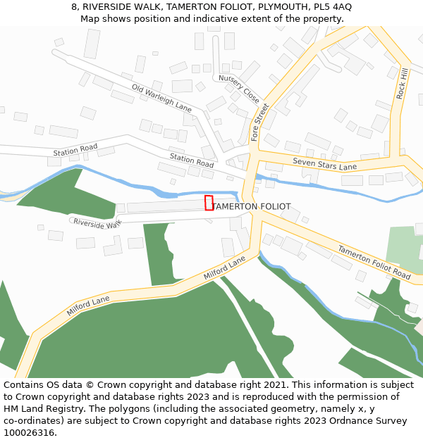 8, RIVERSIDE WALK, TAMERTON FOLIOT, PLYMOUTH, PL5 4AQ: Location map and indicative extent of plot