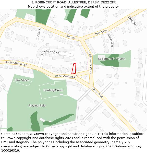 8, ROBINCROFT ROAD, ALLESTREE, DERBY, DE22 2FR: Location map and indicative extent of plot