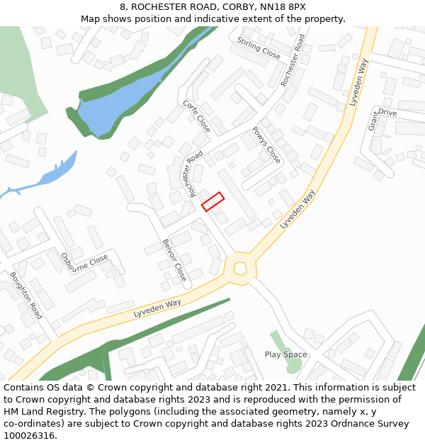 8, ROCHESTER ROAD, CORBY, NN18 8PX: Location map and indicative extent of plot