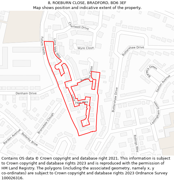 8, ROEBURN CLOSE, BRADFORD, BD6 3EF: Location map and indicative extent of plot