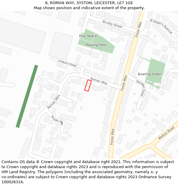 8, ROMAN WAY, SYSTON, LEICESTER, LE7 1GE: Location map and indicative extent of plot