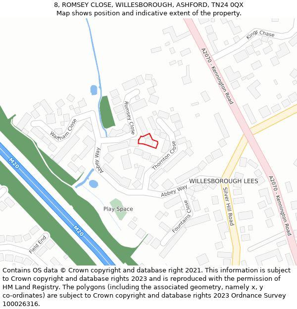 8, ROMSEY CLOSE, WILLESBOROUGH, ASHFORD, TN24 0QX: Location map and indicative extent of plot