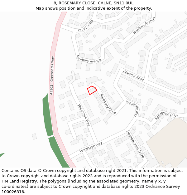 8, ROSEMARY CLOSE, CALNE, SN11 0UL: Location map and indicative extent of plot