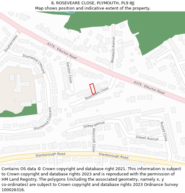 8, ROSEVEARE CLOSE, PLYMOUTH, PL9 8JJ: Location map and indicative extent of plot