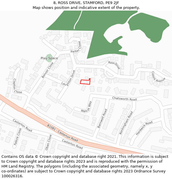 8, ROSS DRIVE, STAMFORD, PE9 2JF: Location map and indicative extent of plot