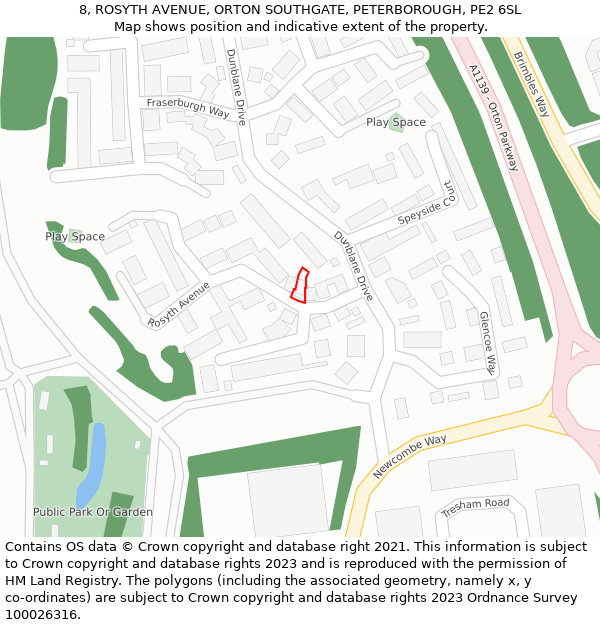 8, ROSYTH AVENUE, ORTON SOUTHGATE, PETERBOROUGH, PE2 6SL: Location map and indicative extent of plot