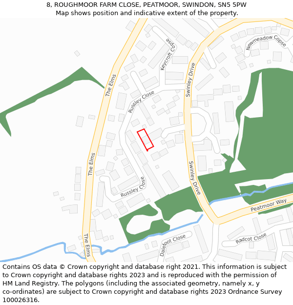 8, ROUGHMOOR FARM CLOSE, PEATMOOR, SWINDON, SN5 5PW: Location map and indicative extent of plot