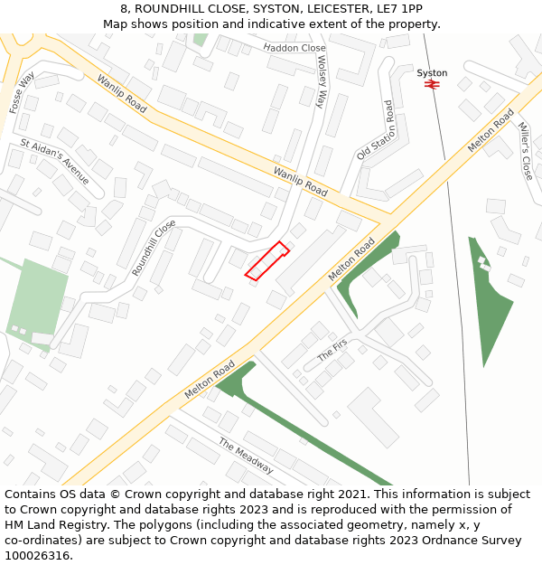 8, ROUNDHILL CLOSE, SYSTON, LEICESTER, LE7 1PP: Location map and indicative extent of plot