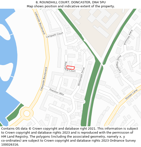 8, ROUNDHILL COURT, DONCASTER, DN4 5PU: Location map and indicative extent of plot