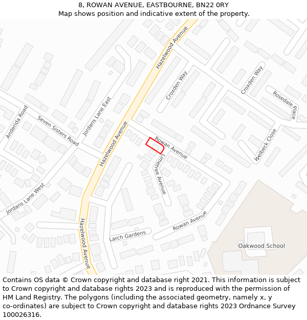 8, ROWAN AVENUE, EASTBOURNE, BN22 0RY: Location map and indicative extent of plot