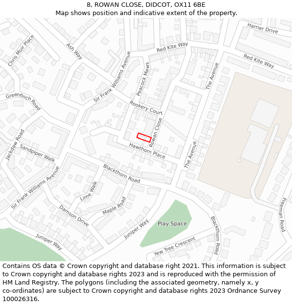 8, ROWAN CLOSE, DIDCOT, OX11 6BE: Location map and indicative extent of plot