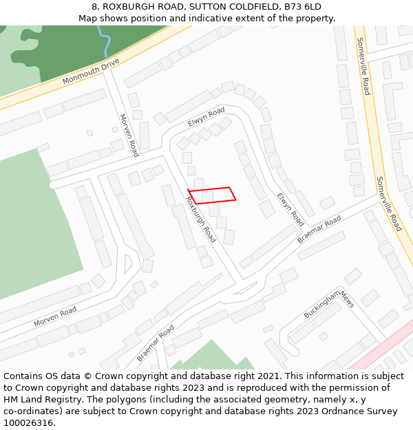8, ROXBURGH ROAD, SUTTON COLDFIELD, B73 6LD: Location map and indicative extent of plot