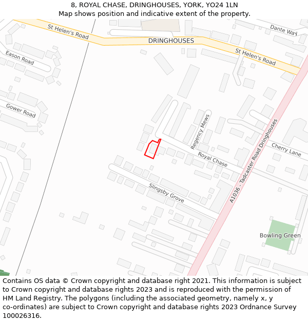 8, ROYAL CHASE, DRINGHOUSES, YORK, YO24 1LN: Location map and indicative extent of plot