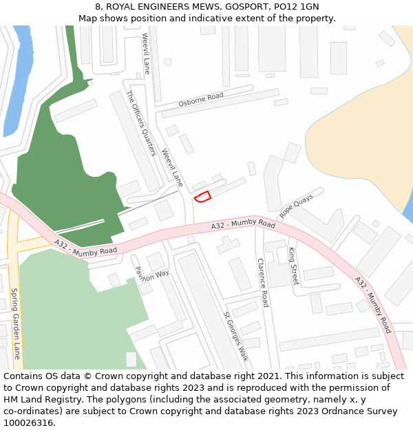 8, ROYAL ENGINEERS MEWS, GOSPORT, PO12 1GN: Location map and indicative extent of plot