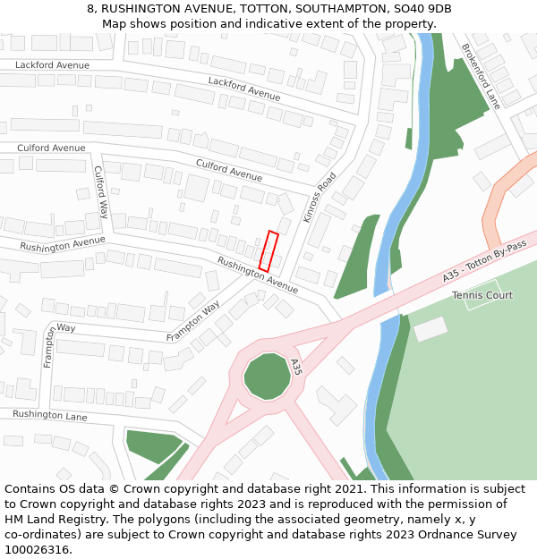 8, RUSHINGTON AVENUE, TOTTON, SOUTHAMPTON, SO40 9DB: Location map and indicative extent of plot