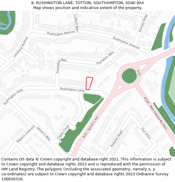 8, RUSHINGTON LANE, TOTTON, SOUTHAMPTON, SO40 9AA: Location map and indicative extent of plot