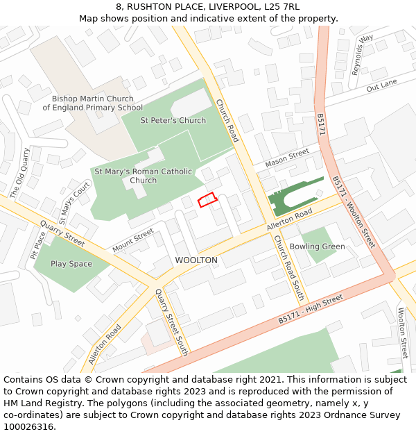8, RUSHTON PLACE, LIVERPOOL, L25 7RL: Location map and indicative extent of plot