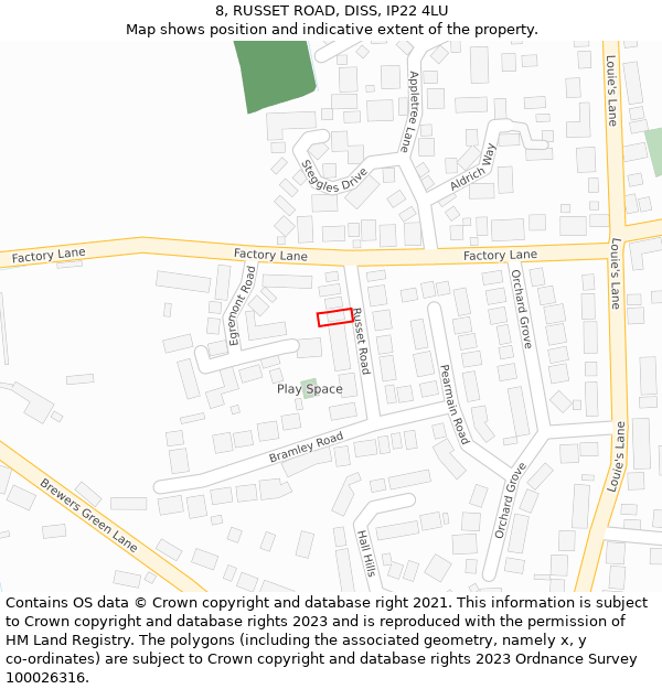 8, RUSSET ROAD, DISS, IP22 4LU: Location map and indicative extent of plot