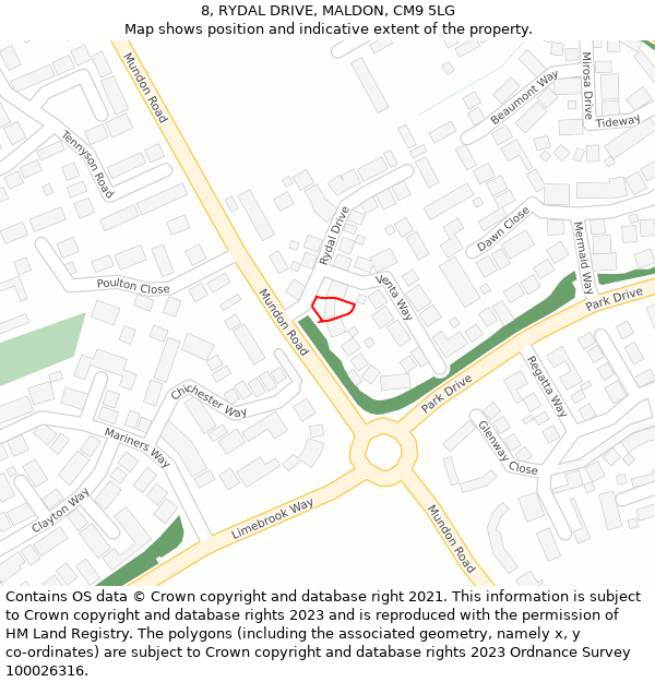 8, RYDAL DRIVE, MALDON, CM9 5LG: Location map and indicative extent of plot