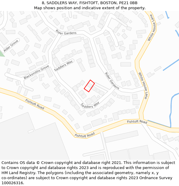 8, SADDLERS WAY, FISHTOFT, BOSTON, PE21 0BB: Location map and indicative extent of plot