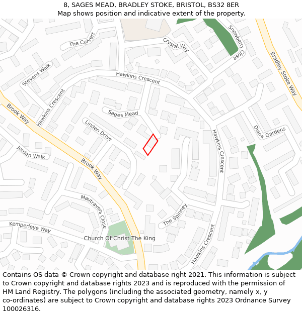 8, SAGES MEAD, BRADLEY STOKE, BRISTOL, BS32 8ER: Location map and indicative extent of plot