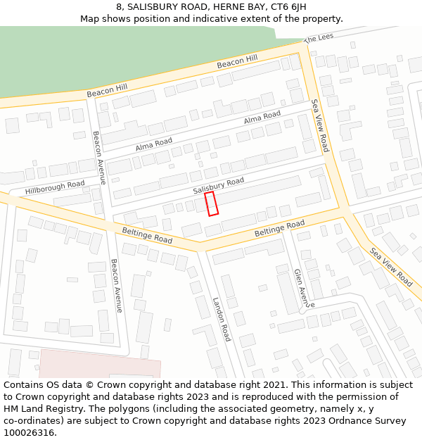 8, SALISBURY ROAD, HERNE BAY, CT6 6JH: Location map and indicative extent of plot