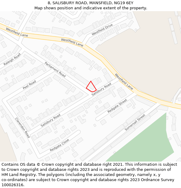 8, SALISBURY ROAD, MANSFIELD, NG19 6EY: Location map and indicative extent of plot