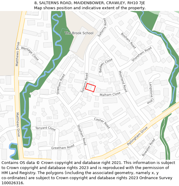 8, SALTERNS ROAD, MAIDENBOWER, CRAWLEY, RH10 7JE: Location map and indicative extent of plot