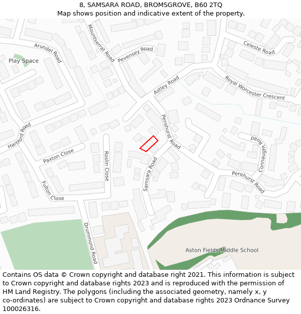 8, SAMSARA ROAD, BROMSGROVE, B60 2TQ: Location map and indicative extent of plot