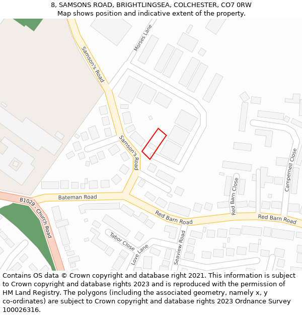 8, SAMSONS ROAD, BRIGHTLINGSEA, COLCHESTER, CO7 0RW: Location map and indicative extent of plot