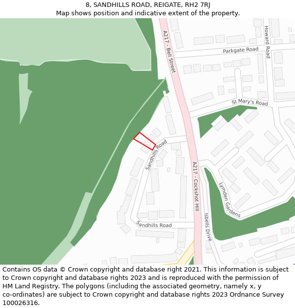 8, SANDHILLS ROAD, REIGATE, RH2 7RJ: Location map and indicative extent of plot