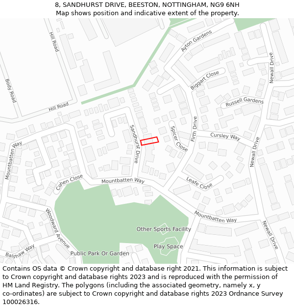 8, SANDHURST DRIVE, BEESTON, NOTTINGHAM, NG9 6NH: Location map and indicative extent of plot