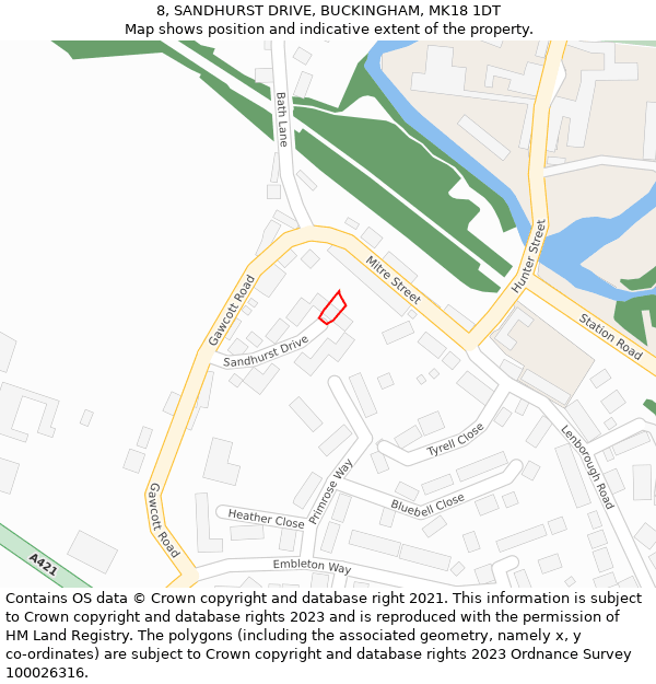 8, SANDHURST DRIVE, BUCKINGHAM, MK18 1DT: Location map and indicative extent of plot