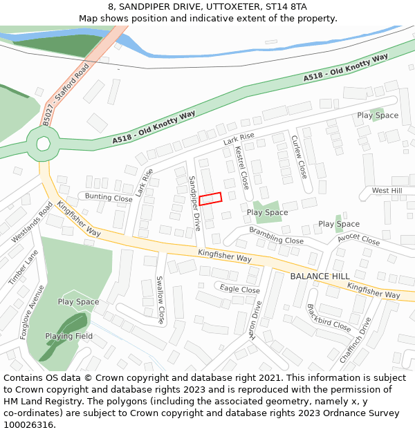 8, SANDPIPER DRIVE, UTTOXETER, ST14 8TA: Location map and indicative extent of plot