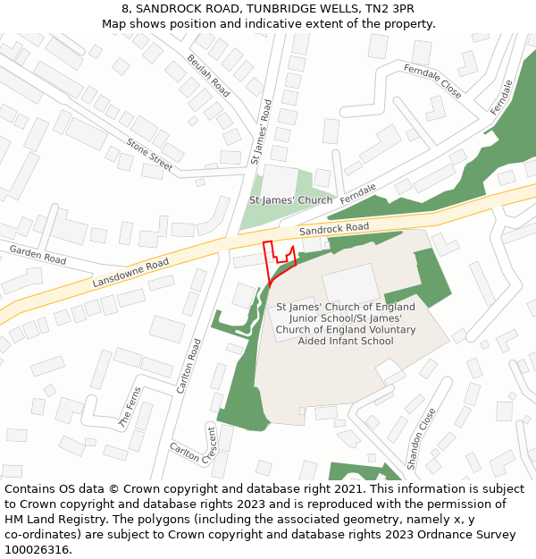 8, SANDROCK ROAD, TUNBRIDGE WELLS, TN2 3PR: Location map and indicative extent of plot