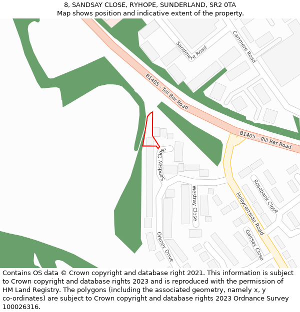 8, SANDSAY CLOSE, RYHOPE, SUNDERLAND, SR2 0TA: Location map and indicative extent of plot