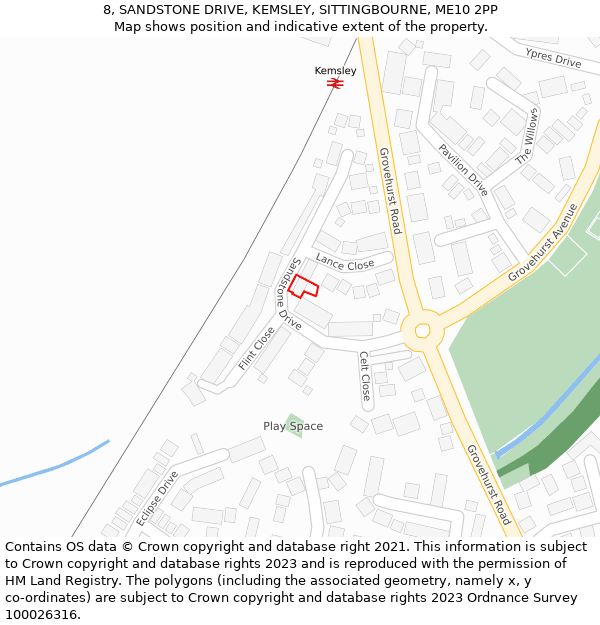 8, SANDSTONE DRIVE, KEMSLEY, SITTINGBOURNE, ME10 2PP: Location map and indicative extent of plot