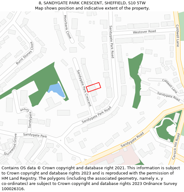8, SANDYGATE PARK CRESCENT, SHEFFIELD, S10 5TW: Location map and indicative extent of plot