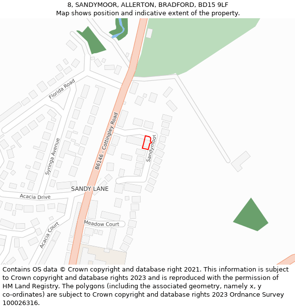 8, SANDYMOOR, ALLERTON, BRADFORD, BD15 9LF: Location map and indicative extent of plot