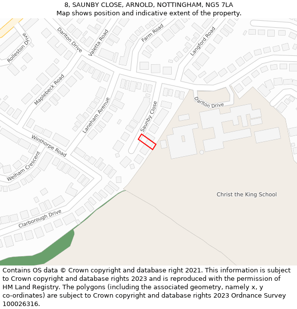 8, SAUNBY CLOSE, ARNOLD, NOTTINGHAM, NG5 7LA: Location map and indicative extent of plot