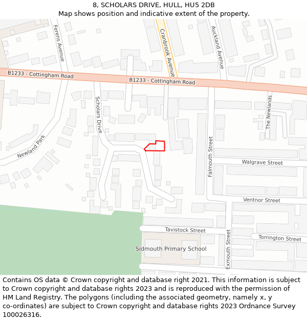 8, SCHOLARS DRIVE, HULL, HU5 2DB: Location map and indicative extent of plot