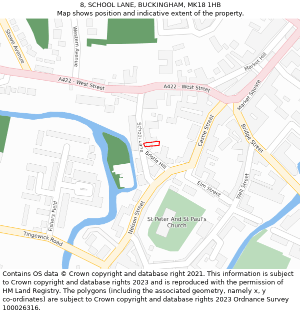 8, SCHOOL LANE, BUCKINGHAM, MK18 1HB: Location map and indicative extent of plot