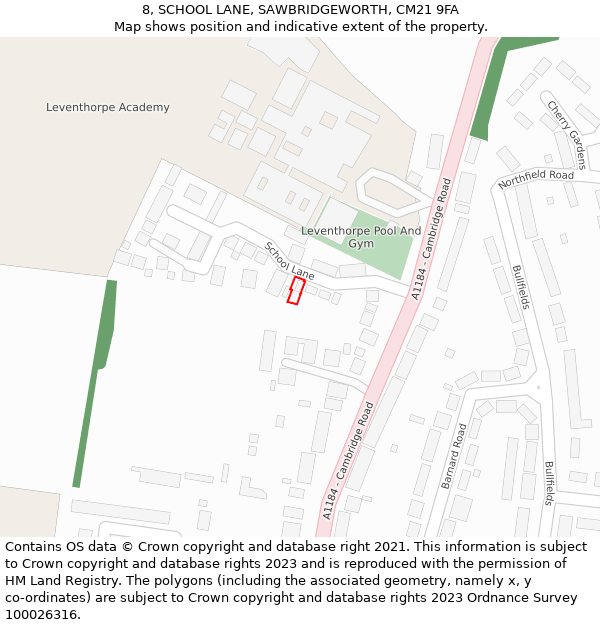 8, SCHOOL LANE, SAWBRIDGEWORTH, CM21 9FA: Location map and indicative extent of plot