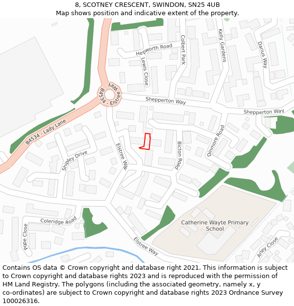 8, SCOTNEY CRESCENT, SWINDON, SN25 4UB: Location map and indicative extent of plot