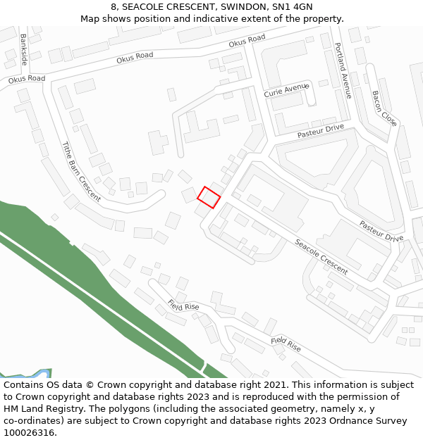 8, SEACOLE CRESCENT, SWINDON, SN1 4GN: Location map and indicative extent of plot