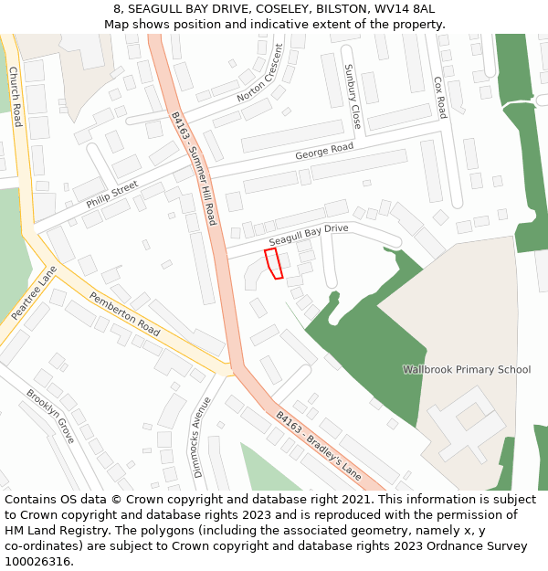8, SEAGULL BAY DRIVE, COSELEY, BILSTON, WV14 8AL: Location map and indicative extent of plot