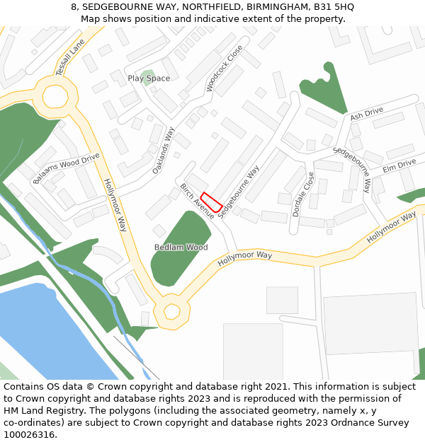 8, SEDGEBOURNE WAY, NORTHFIELD, BIRMINGHAM, B31 5HQ: Location map and indicative extent of plot