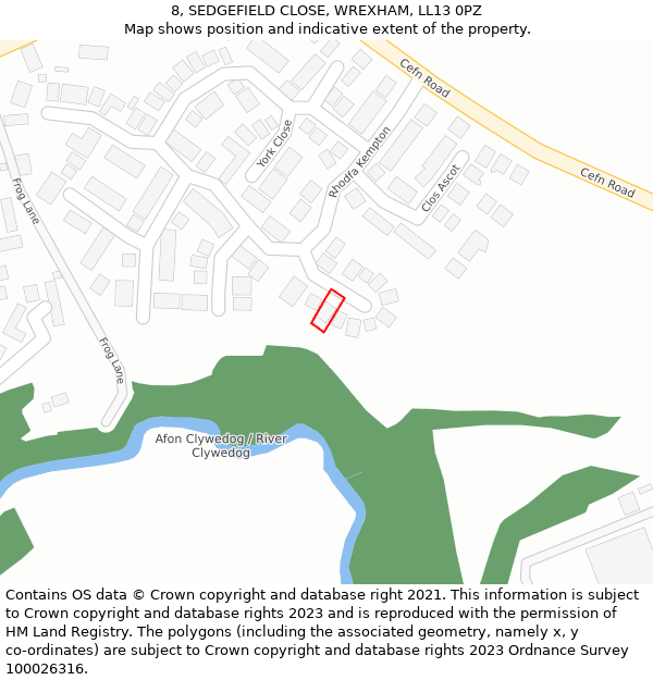 8, SEDGEFIELD CLOSE, WREXHAM, LL13 0PZ: Location map and indicative extent of plot