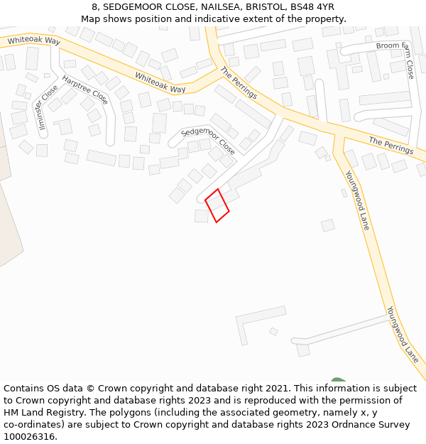 8, SEDGEMOOR CLOSE, NAILSEA, BRISTOL, BS48 4YR: Location map and indicative extent of plot