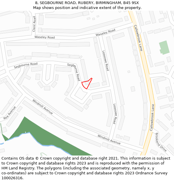 8, SEGBOURNE ROAD, RUBERY, BIRMINGHAM, B45 9SX: Location map and indicative extent of plot